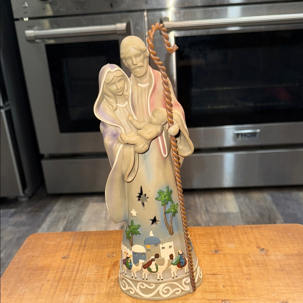 Nativity Scene Figurine with Shepherd's Staff- Votive Candle Holder